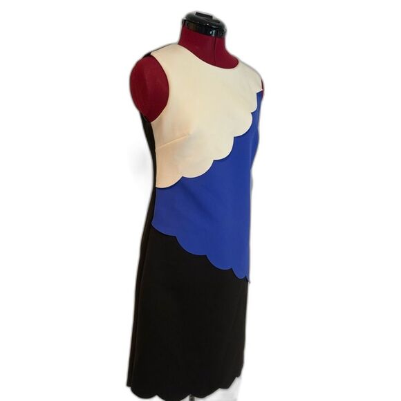 DKNY Scalloped Sheath Dress Woman Size 2 Cream/Blue/Black Color Block Sleeveless - Picture 5 of 12